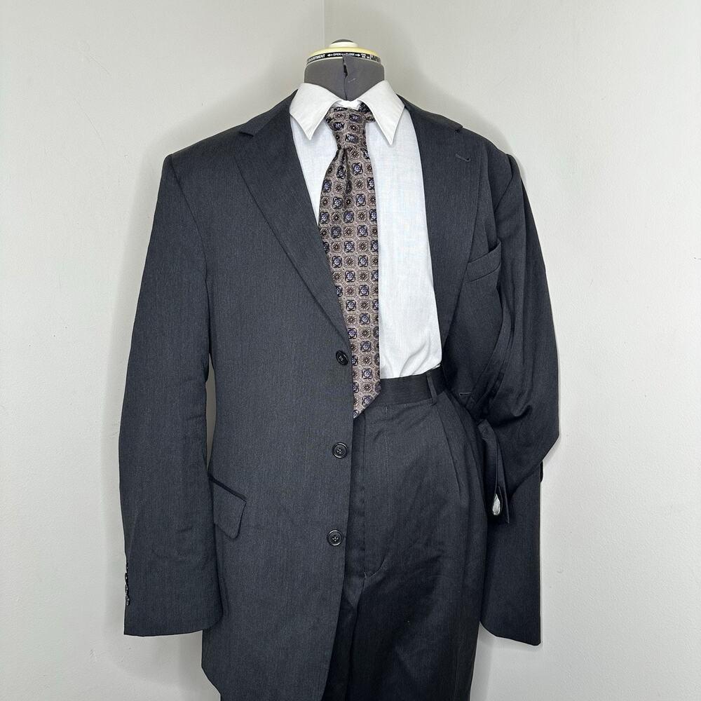 Jos A Bank 42L Suit 36x31 2 Piece Gray Wool Mens XL 46" Blazer Sport Coat Jacket